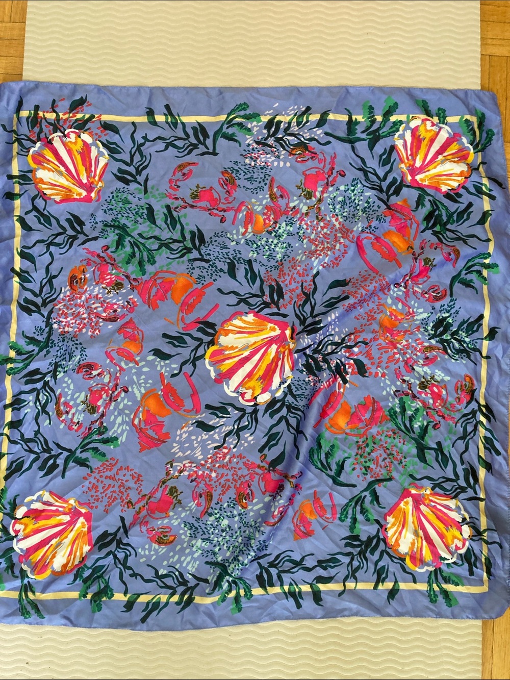 Floral Seashell Print Satin Scarf in Lavender and Coral